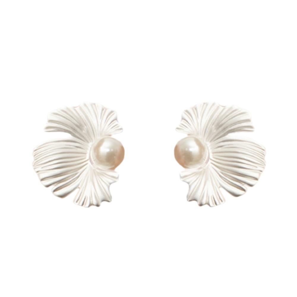 Textured Pearl Ear Studs Elegant Flower Earrings Jewelry Creative Ginkgo Leaf Earrings Party