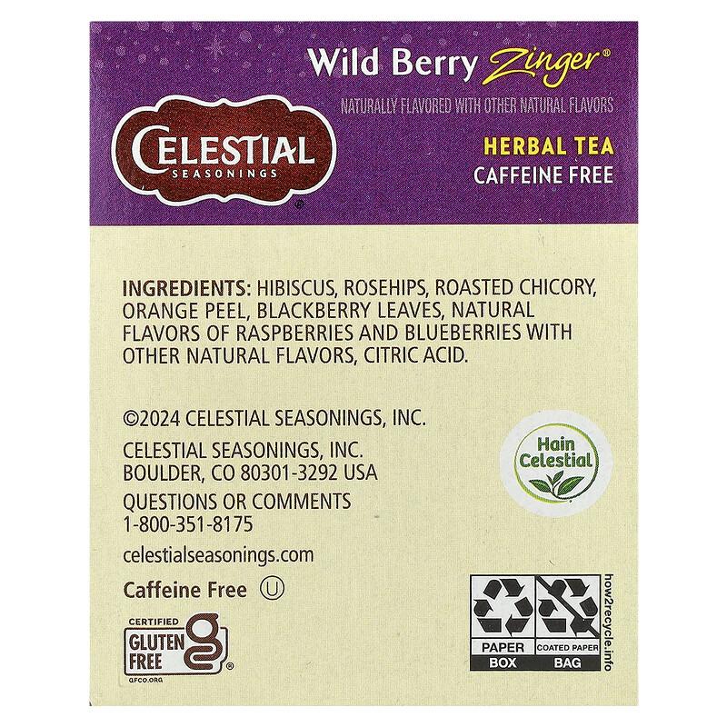 Herbal Tea, Wild Berry Zinger®, Caffeine Free, 20 Tea Bags, 1.6 oz (47 g)