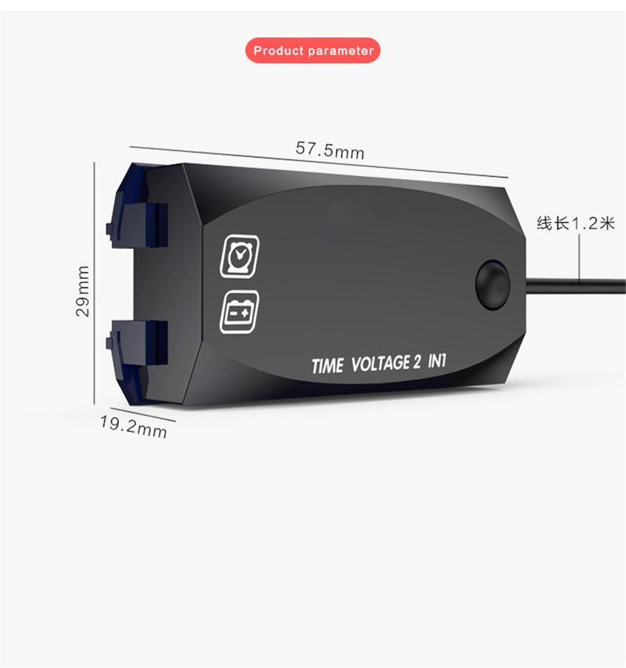 Universal Digital LED Display Voltmeter Voltage Time Clock 2 IN 1 Gauge Panel Meter For Car Motorcycle