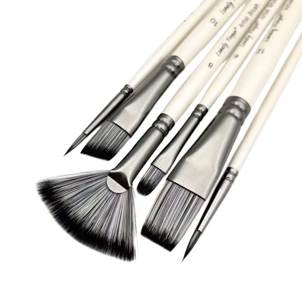 6pcs Wooden Handle Artist Paint Brushes Synthetic Bristle Watercolor Brushes Art Supplies