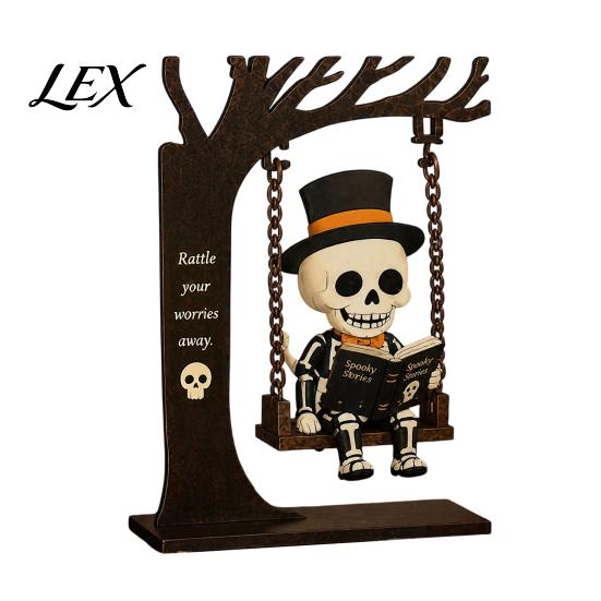 Durable Halloween Yard Ornaments Funny Swing Ornament, Witch/Skeleton/Mummy/Pumpkin Ghost Sitting on Realistic Decor for Home Reading Book Figurine