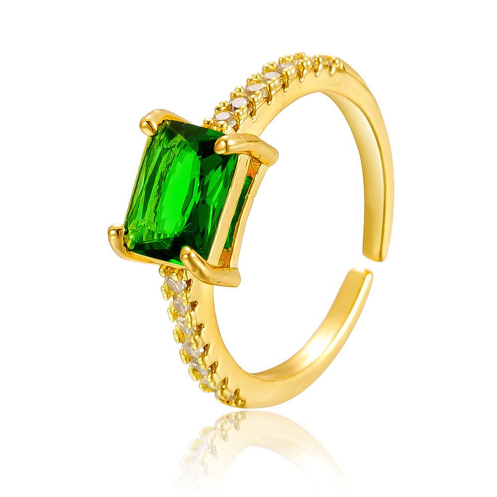 Ретро Изумрудный Циркониевый Регулируемый Открытый Кольцо со Вставками из Страз - Женская Европейская и Американская Мода