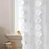 Tufted Fur Balls Bohemian White Curtains Embroidered Flowers Moroccan Living Room Bedroom Translucent Curtains