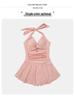 Высококачественный розовый купальник для девочек: Свежий, стильный слитный купальник с халтер-воротником, открытой спиной и закрытой зоной живота.