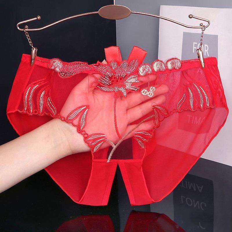 Women Sexy Panties Exotic Open Crotch Panty Thong Lingerie Female Briefs Lace Transparent Crotchless G String Underwear Intimate