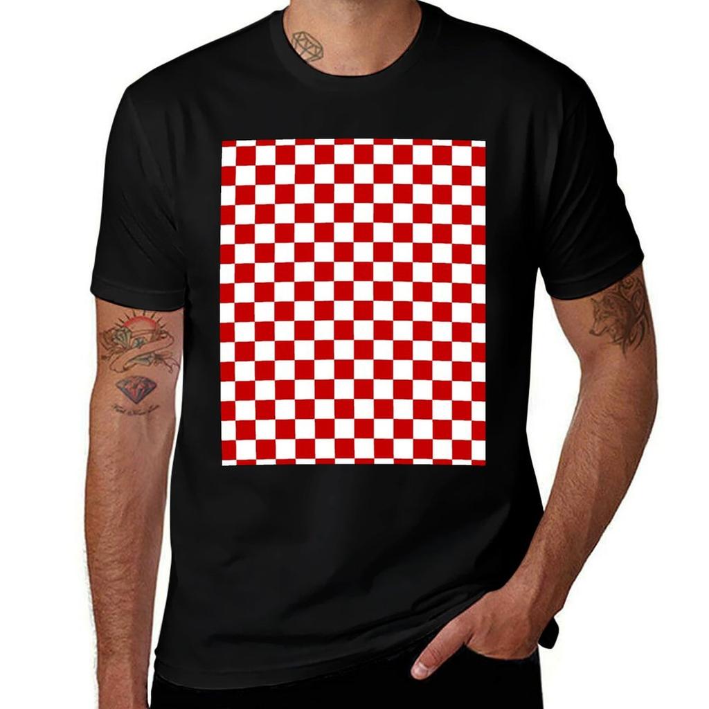 Cherry Red And White Checkerboard Pattern TShirt Plus Size Short Sleeve TShirt