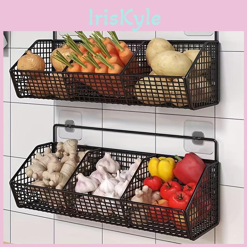 Настенная корзина для хранения на кухню, подходит для прочного металлического проволочного хранения специй, чеснока, лука и овощей