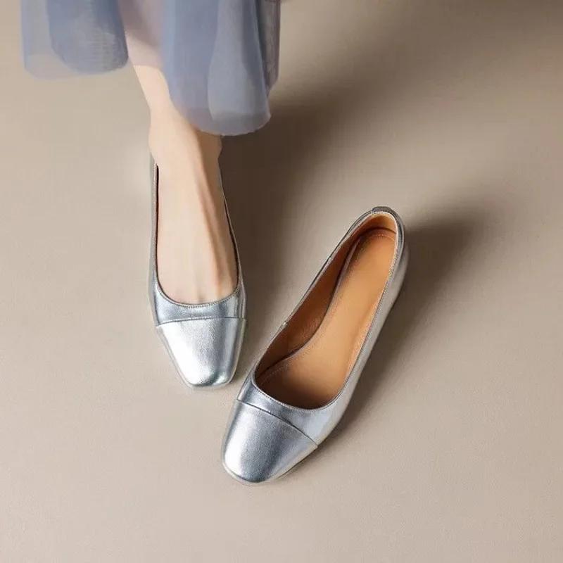 Fashion High-quality Genuine Leather Flat Bottom Ballet Shoes Four Seasons Women's Shoes Cowhide High Heels Pumps Insoles Sheepskin