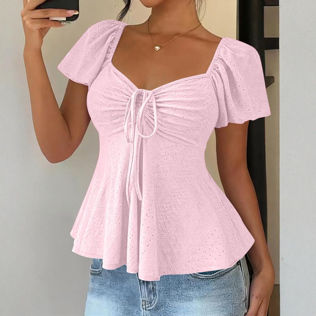 Женская сексуальная укороченная футболка с V-образным вырезом и завязками, с короткими рукавами
