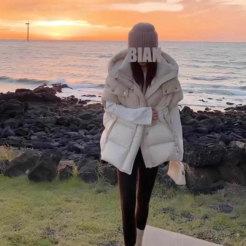 Пуховый жилет женский популярный зимний 2024 новый популярный маленький мужской жилет в иностранном стиле универсальный с капюшоном
