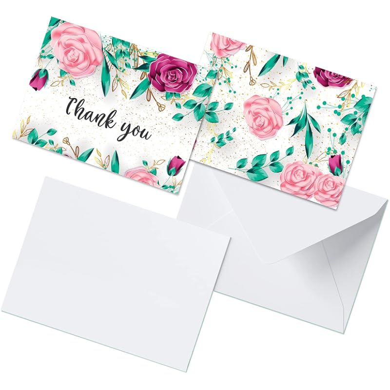Clickedin Thank You Cards, Elegant Flowers Theme, 12 Cards and Envelopes