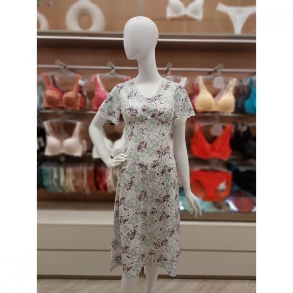 Barbara Green Flower Print Homewear Cup Dress Agw4572l