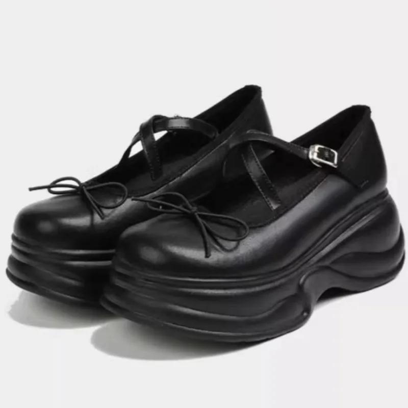 Мода 2025 Бренд Женская обувь Ремешок с пряжкой Женские туфли на высоком каблуке Модные туфли-лодочки с бантом Однотонные Новые Ретро Толстая подошва Балетки