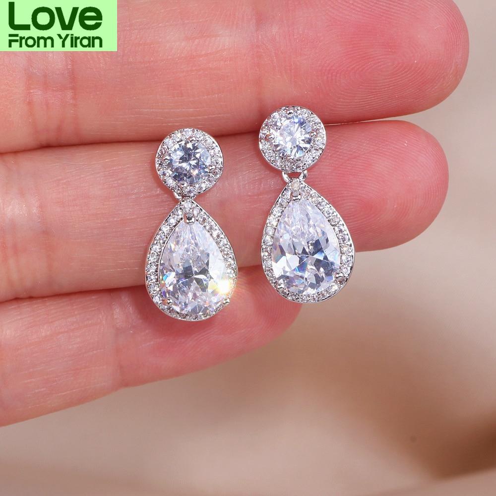 Classic Sliver Color Water Drop Shaped Cubic Zirconia Crystal Earrings For Women Romantic Wedding Jewelry For Brides Bridesmaid