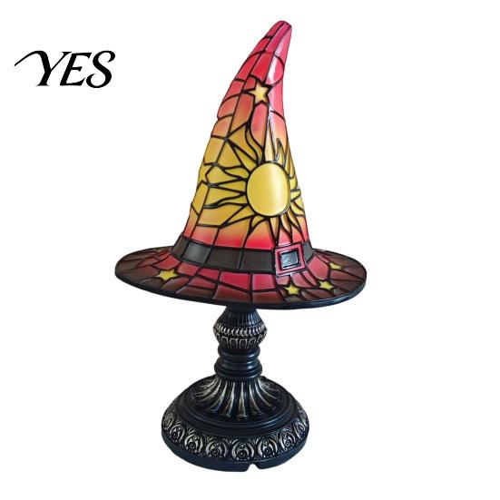 Halloween Nightstand Lamp Stained Glass Witch Hat Lamp, USB Powered Night Light for Bedroom Shelf Cozy Lighting Decor, Warm Glow Gothic Table