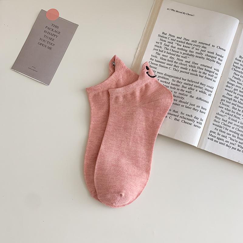 Милые женские носки до щиколотки с вышитыми смайликами, низкие носки-лоферы в японском стиле