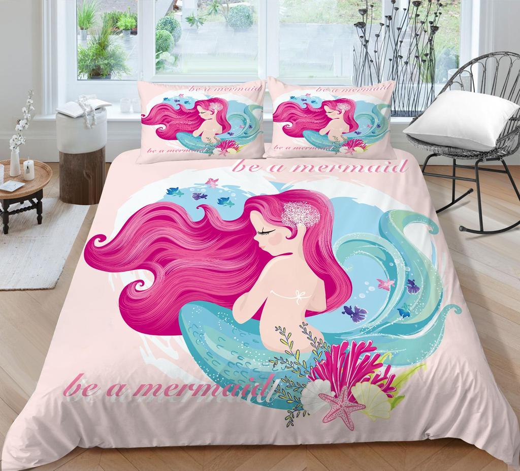 Комплект постельного белья с 3D узором русалки, пододеяльник с рисунком красоты, наволочка из 2 или 3 предметов, ткань из микрофибры, мягкое и удобное украшение для дома
