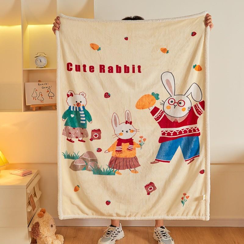 Soft Cartoon Fleece Blanket Toddlers Nap Time Double-Layer Sherpa 100x140cm Kids Bedding