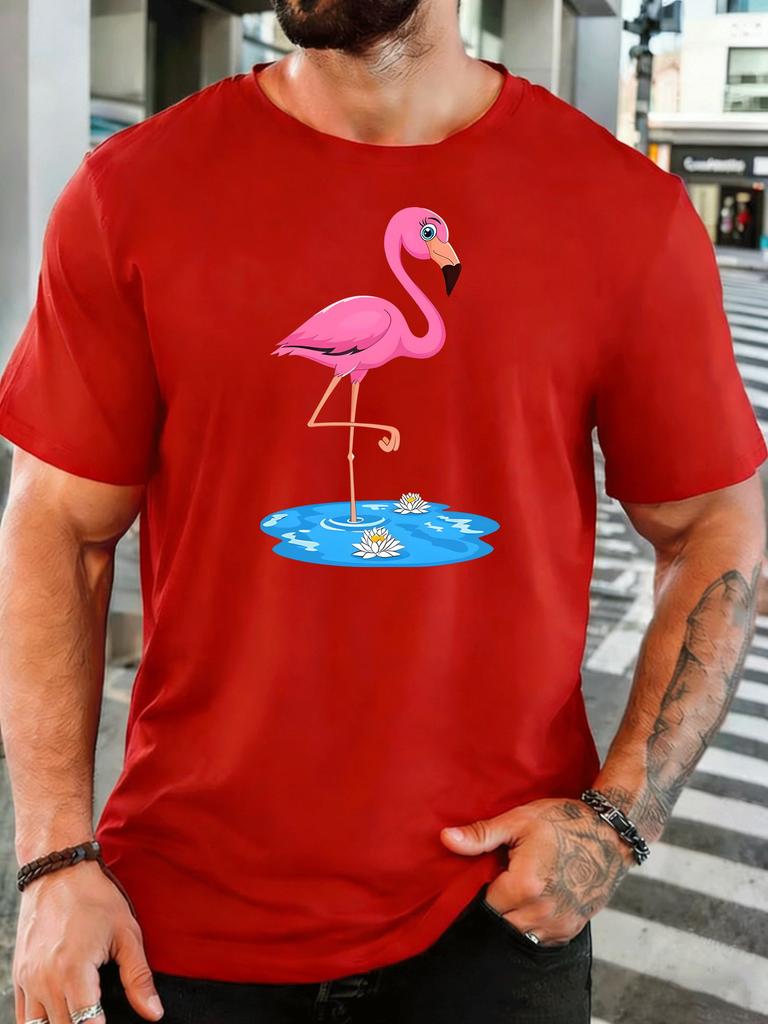 Unisex Short Sleeve T Shirt Cute Pink Flamingo Graphic Tee Water Print Tops Summer Soft Cotton Casual Street Wear For Adult Male