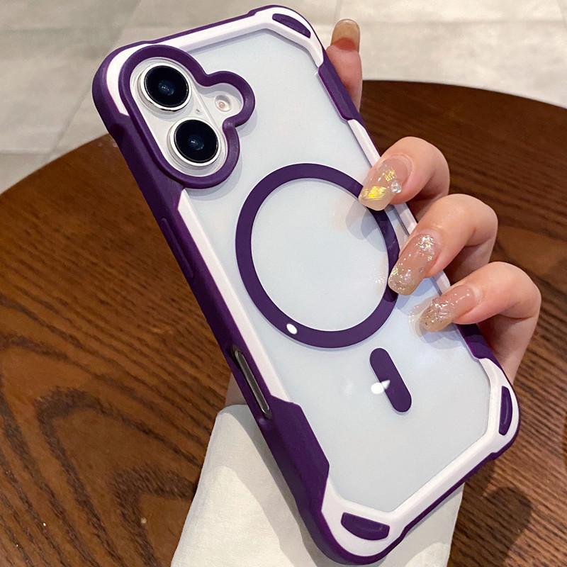Двухцветный магнитный чехол для iPhone 17, подходит для Apple 16 Pro, Защита от падений, Совместим с iPhone 12, 13, 14, 15, Прозрачный дизайн.