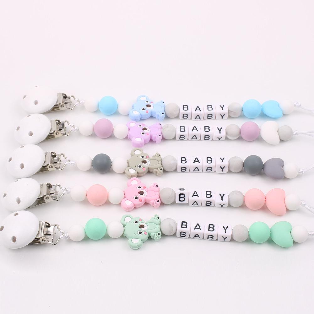 1 Pc Soother Chew Chain Pacifier Clip Holder Silicone Nipple Letters DIY Round Beads Cute Baby