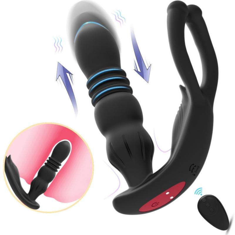 Кольцо для члена Вибратор простаты Секс-игрушки для мужчин Беспроводной пульт дистанционного управления Массаж яичек Анальная пробка Кольцо для пениса Мужской мастурбатор