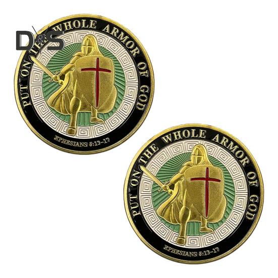 Монета «Доспехи Бога» диаметром 1,57 дюйма, металлическая сувенирная монета, надетая на все доспехи Бога, двухсторонняя монета «Бронированный солдат» для Военной церкви