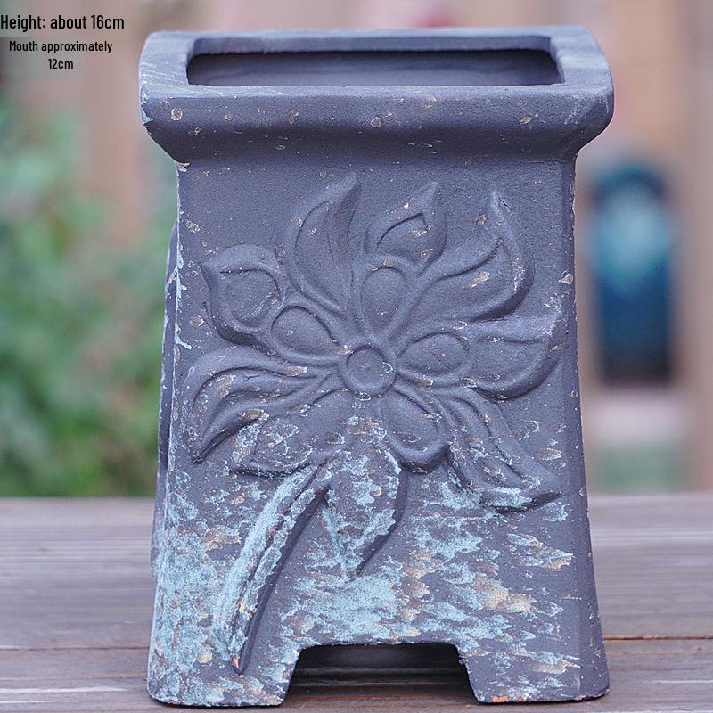 Терракотовый горшок для суккулентов ручной работы, большой квадратный с глянцевой глазурью и дышащим дизайном.