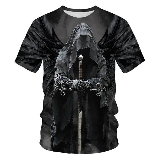 Classic Gothic Skull Horror Death 3D Print Men's T-shirt Summer Casual O-neck Short Sleeve Tops Harajuku Hip-Hop Streetwear Tees