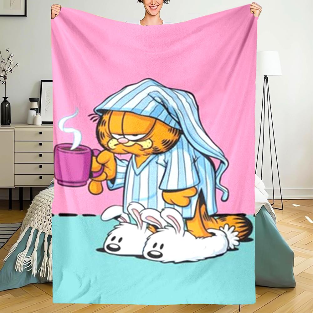 Garfield Theme Printed Blanket - Perfect for Couch, Bed, Travel & Outdoor Use | Machine Washable, Cozy & Durable.