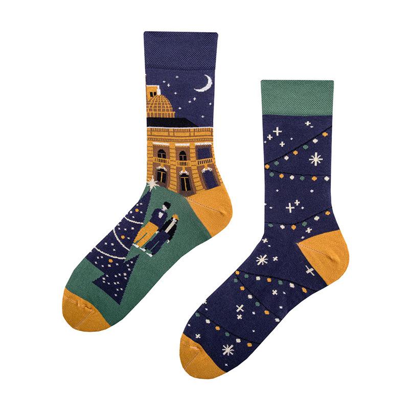 Creative and Fun Cartoon AB Trendy Asymmetric Mandarin Duck Men's and Women's Cotton Socks Medium High Socks