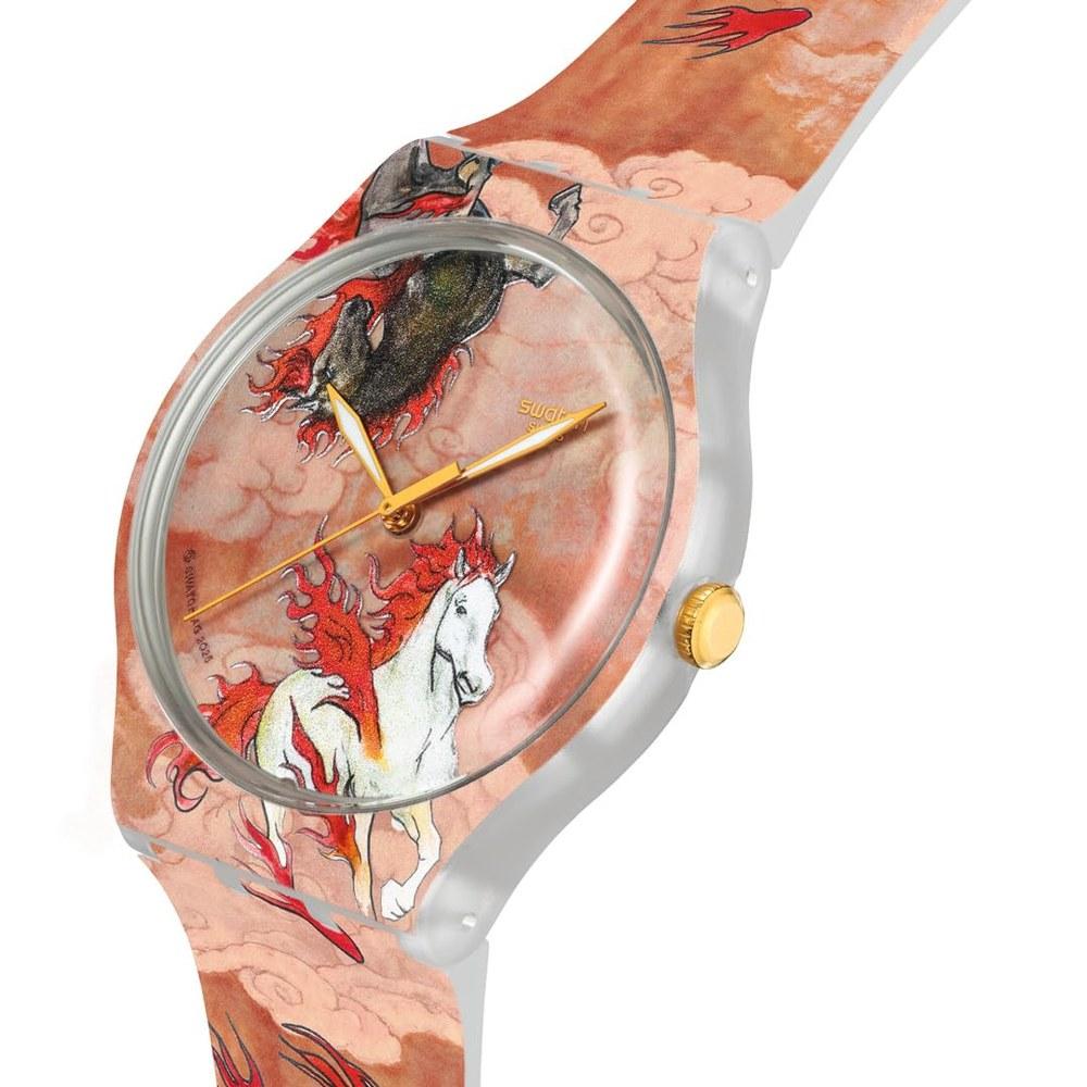 Часы Swatch Riding the Clouds Zodiac Art Унисекс Наручные 41 мм SUOZ369