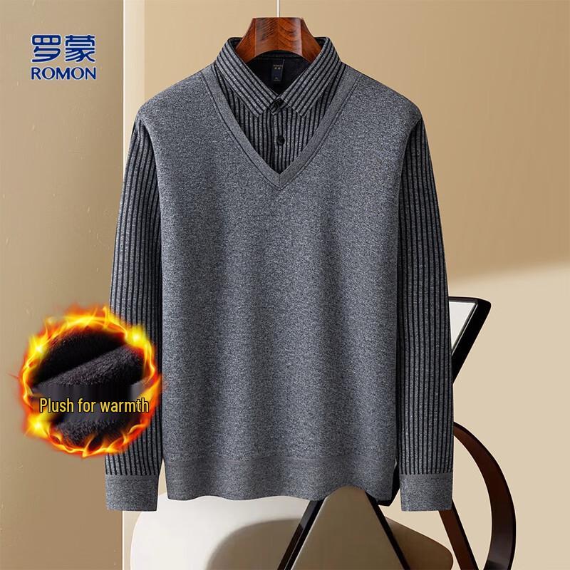 Romon Men's Faux Two-Piece Knit Sweater