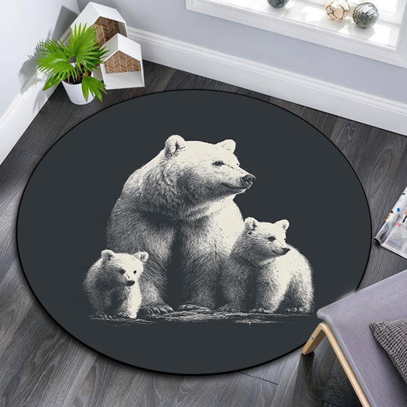 Brown Bear Round Area Rug,Carpet Rug for Living Room Bedroom Sofa Playroom Decor,Non-slip Floor Mat
