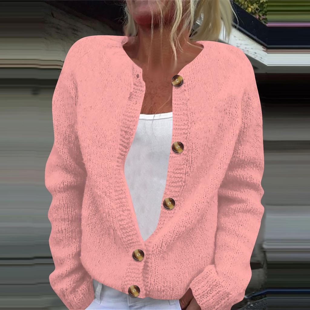 Women's Fashion Solid Colour Long Sleeve Knitted Cardigan Button Up Jacket