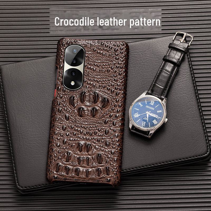 Чехол из натуральной воловьей кожи с черепом крокодила для Honor 30/30 Pro/30 Youth Edition — защитите свой телефон стильно!