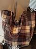 Korean Style Large Capacity Plaid Canvas Shoulder Bag for Women - Autumn/Winter 2025 Casual College Commute Tote