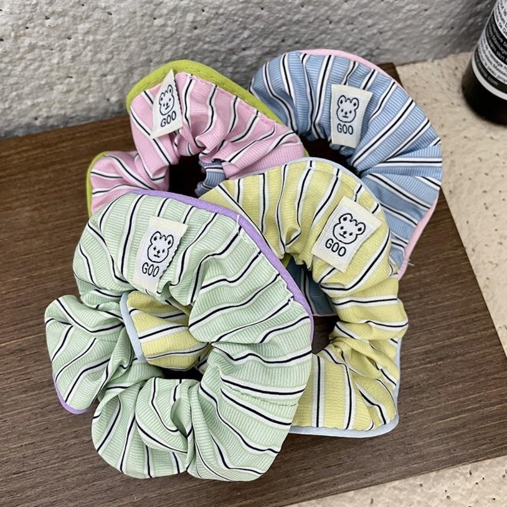 Candy Colors Stripe Hair Scrunchie Cream Striped Elastic Hair Bands  Hair Accessories