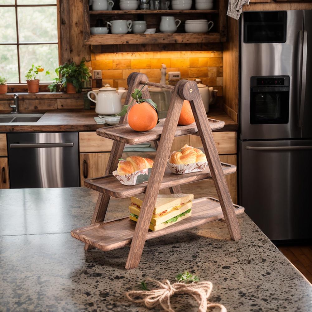 2pcs Three Tiered Cupcake Stand Rectangle Serving Platter Multi-Function Serving Tray  Wooden Tiered Tray Party Serving Brown De