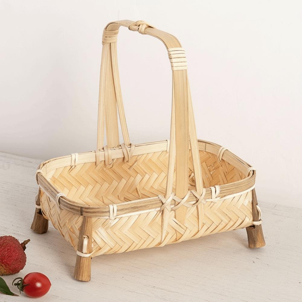 Универсальная ретро бамбуковая корзина Ручная работа Маленький размер Корзина для закусок Плетеная из бамбука Чайная корзина Организация закусок и фруктов