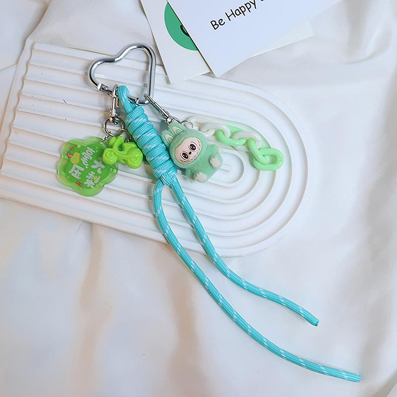 Милый мультяшный флокированный брелок-подвеска Labubu, креативный плетеный шнурок, украшение для подвешивания на рюкзак, аксессуары, подарки