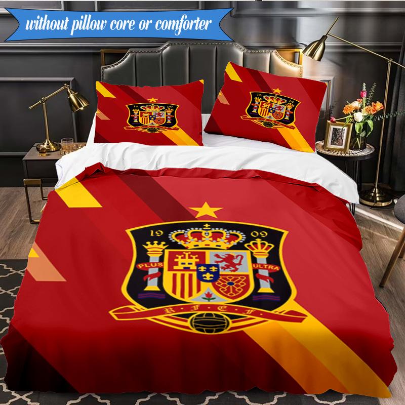 3PCS Spain's Royal Emblem Printed Soft Bedding Set,Including 1pc Duvet Cover And 2pcs Pillowcases Perfect for Bedroom, Dormitory, Fan gift