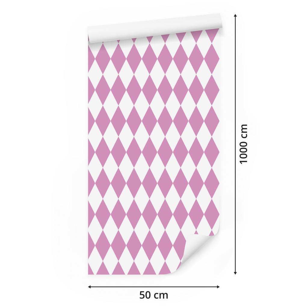 Harlequin Diamonds wallpaper, white and powder pink, powder pink background, 50x1000