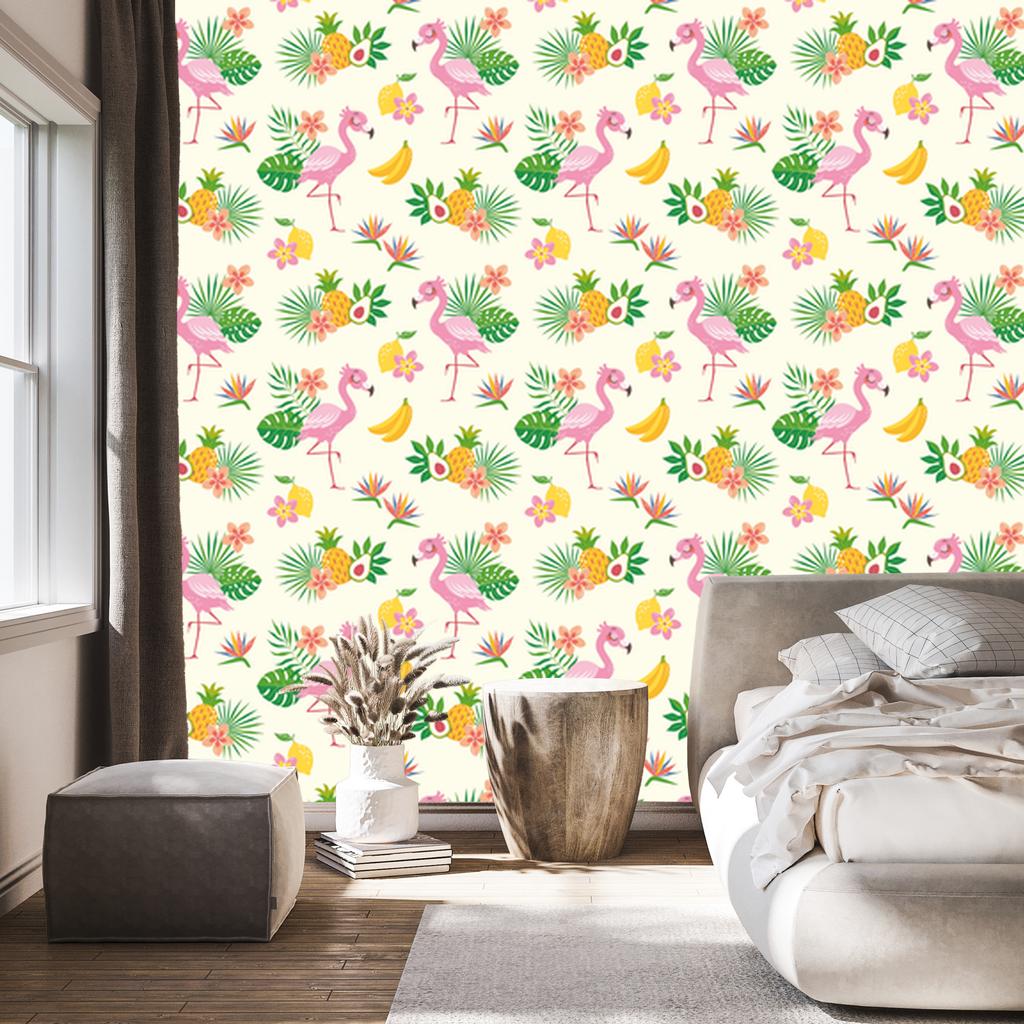 Flamingos and exotic plants wallpaper for living room and bedroom 50x1000