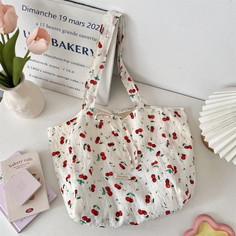 4 Fresh and Sweet Floral Chiffon Shoulder Bag Large-capacity Student Class Bag Fashionable Versatile Tote Bag Women