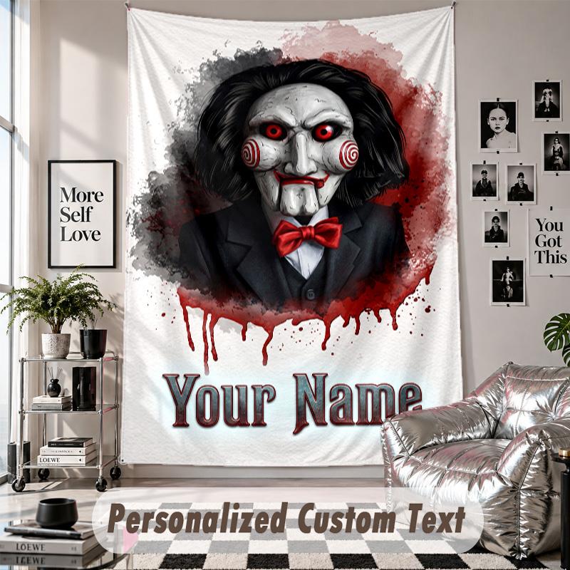 Custom Tapestry Wall Hanging, Saw Billy the Puppet Personalized Name Text Home Wall Decor