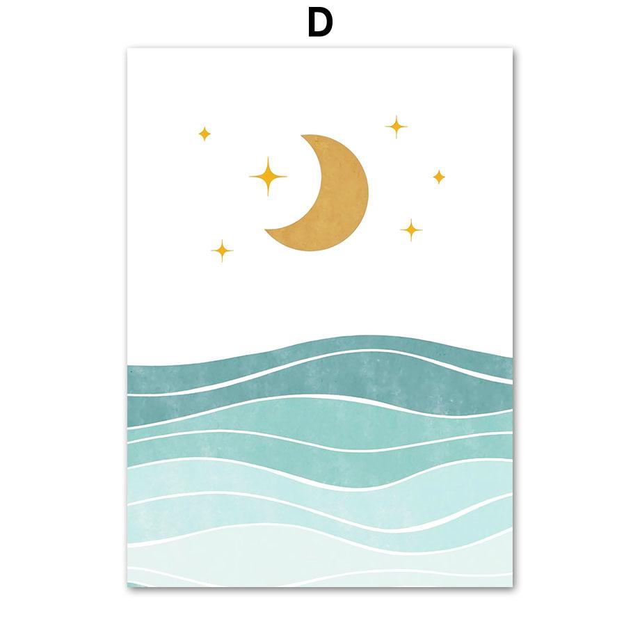 Кит, чайка, солнце, луна, пляжная волна, настенная живопись, холст, живопись, постеры и принт, фреска, украшение для детской комнаты