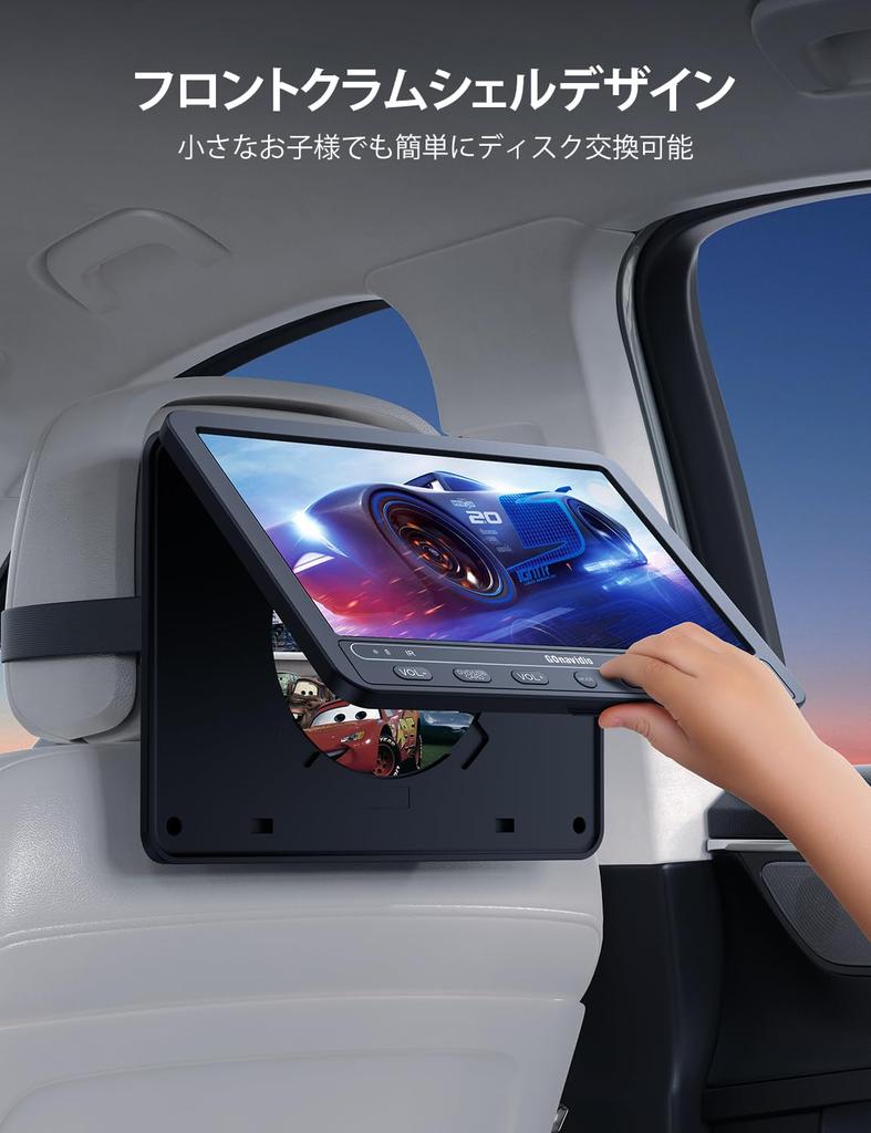 GOnavidio Headrest Monitor with Front HDMI SD 10.5-inch Built-in Speakers, Input, Full-Area Video, CPRM, USB,