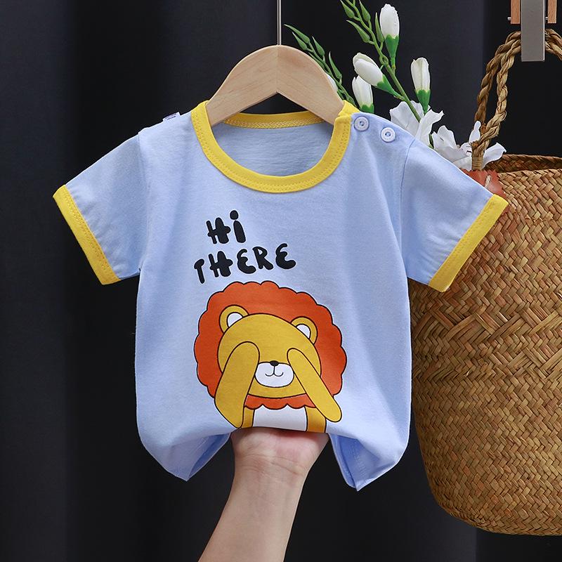Детская хлопковая футболка с рисунком: Летний топ с коротким рукавом для мальчиков и девочек, новый корейский стиль