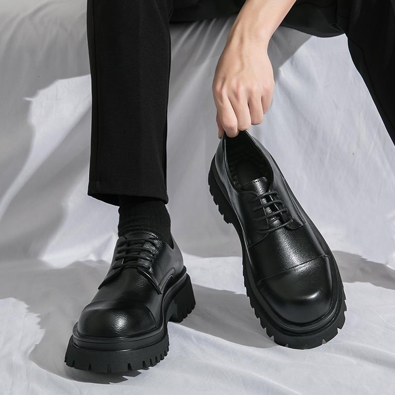 Men Oxfords Black Dress Derbys Platform Elevator Shoes Formal Business Shoes Height Increase Black Thick Sole Leather Shoes